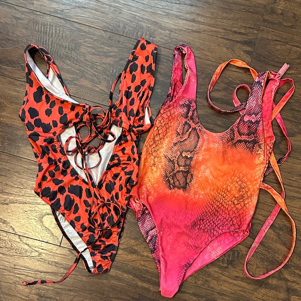 PrettyLittleThing Red and Black Swimsuit